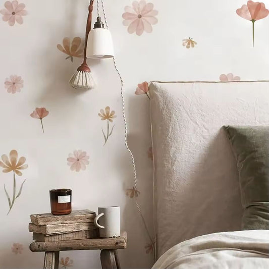 Boho Flowers Wall Stickers Child Watercolor Bedroom Living Room Home Decor Art Eco-frienly Removable Decals PVC Murals