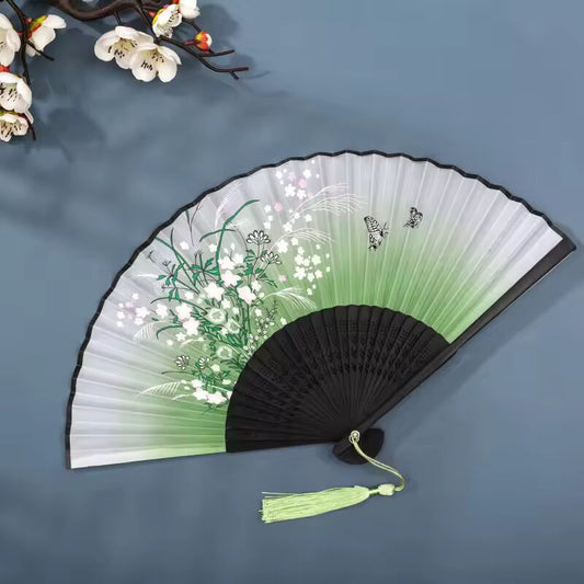 Vintage Style Silk Folding Fan Chinese Japanese Pattern Art Craft Gift Home Decoration Ornament Dance Hand Fan Clothes Accessory